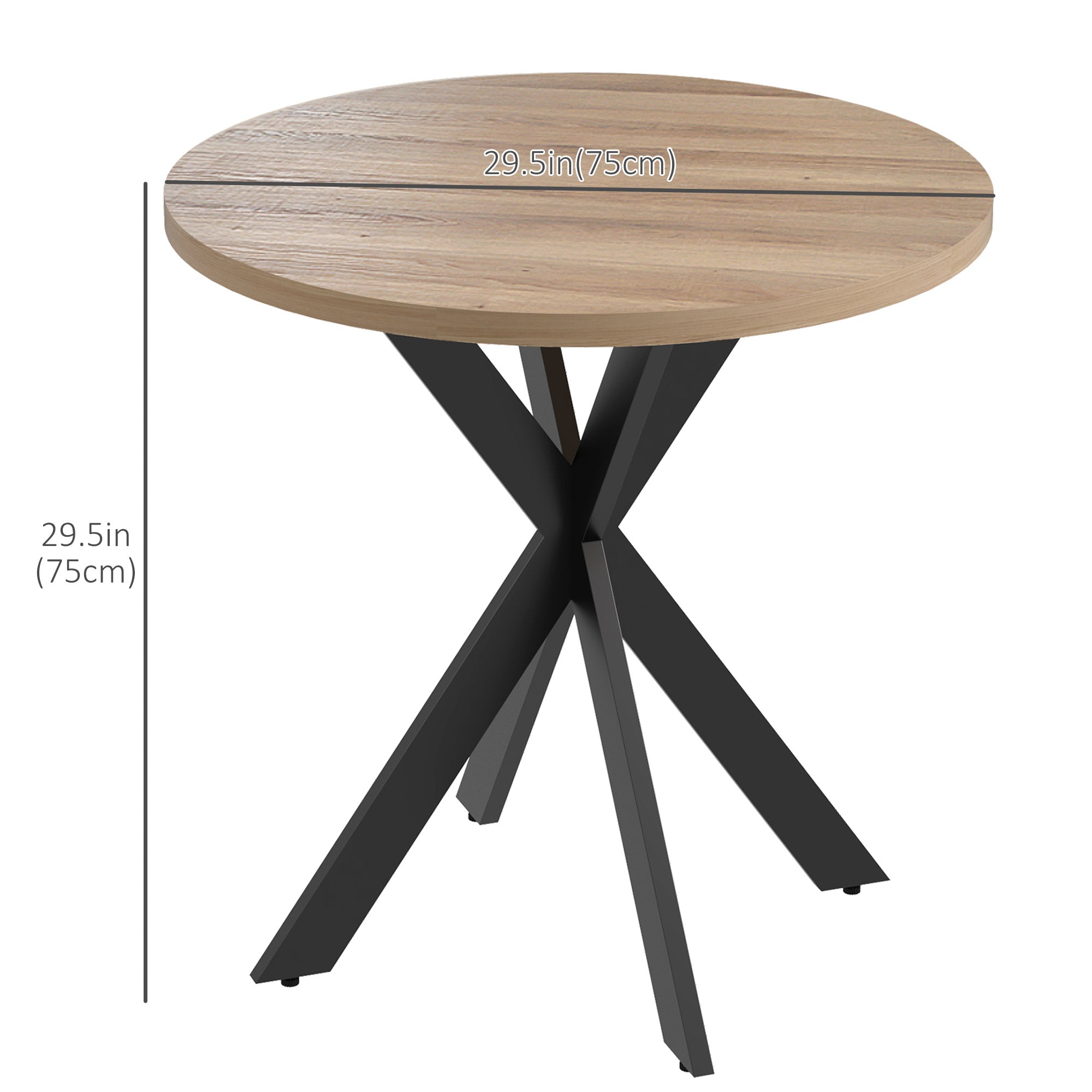 HOMCOM 29" Round Brown Dining Table Contemporary Kitchen Furniture Steel Legs for Modern Home Small Spaces 
