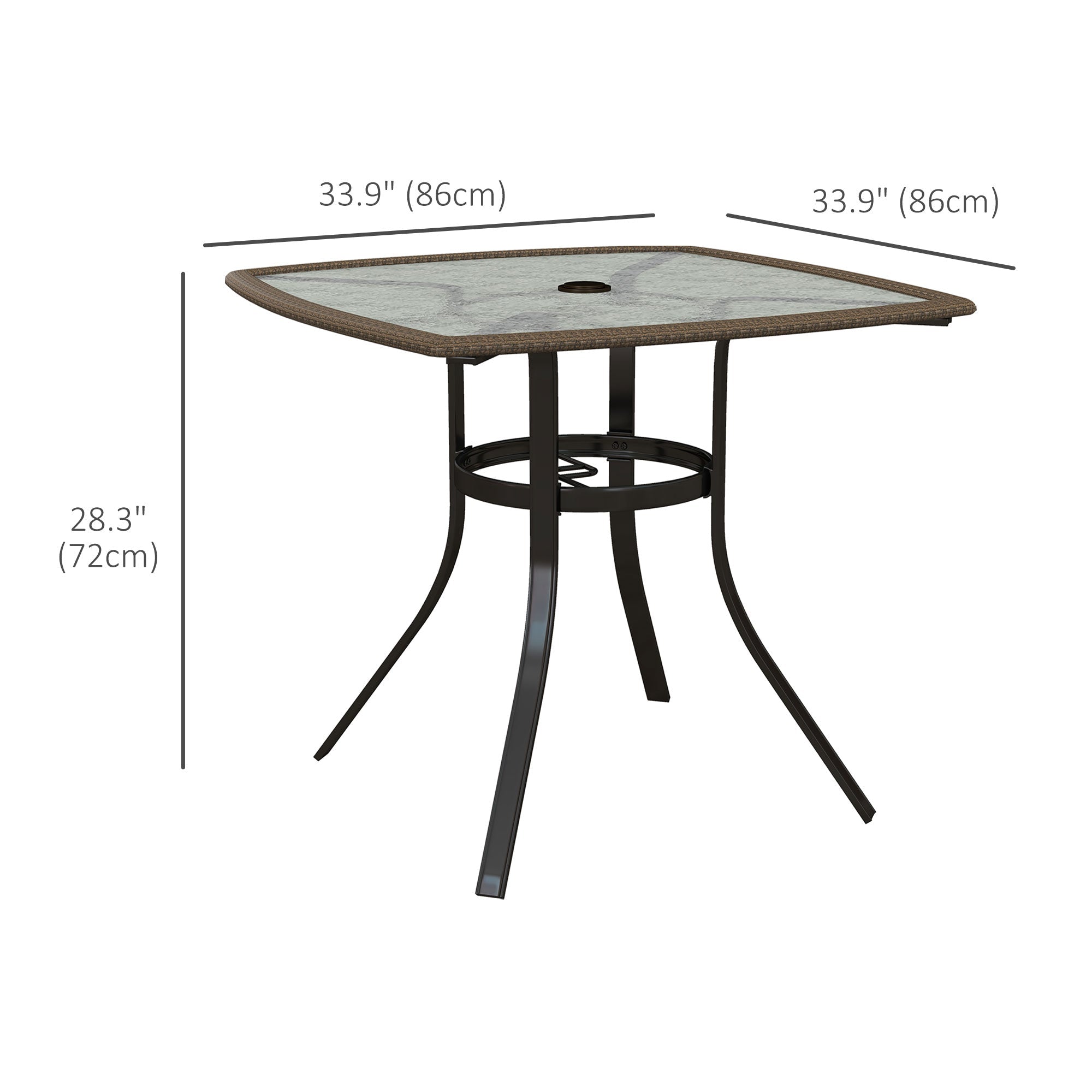 Outsunny Outdoor Oasis: 34" Square Patio Dining Table with Water-Grain Glass Top, Umbrella Hole, Dark Brown Finish 