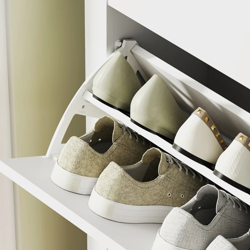 Narrow Shoe Cabinet with 2 Flip Drawers, Adjustable Shelves for Entryway, Holds 10-14 Pairs, White