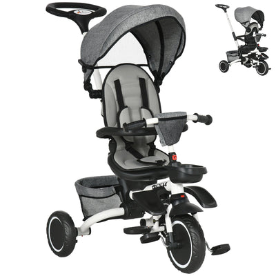 Aosom 7-in-1 Toddler Tricycle, Kids Trike with Rotatable Seat, Adjustable Push Handle, Safety Harness, Detachable Canopy, Footrest| Aosom Canada 