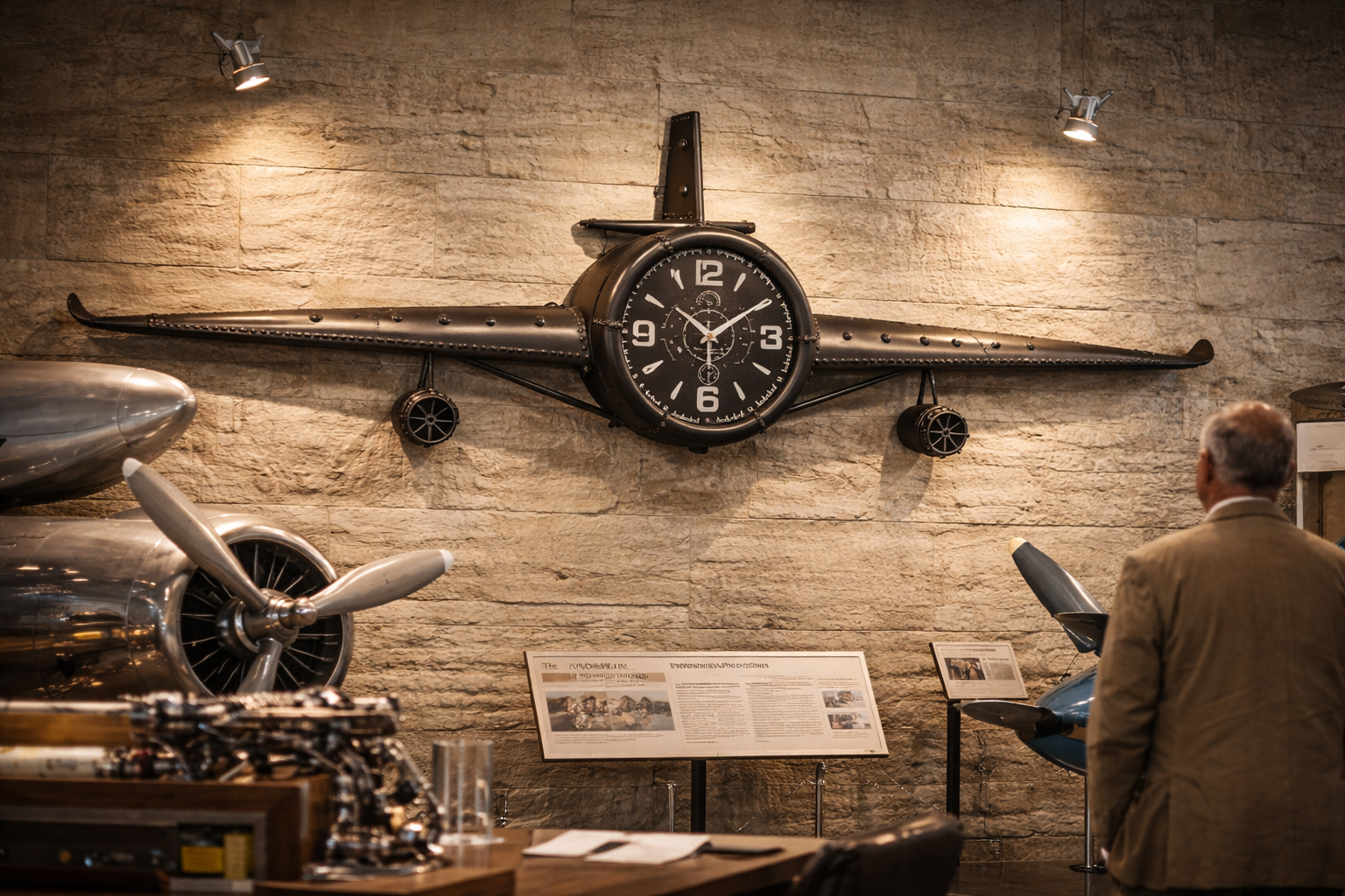 Large Rustic Vintage Fighter Wall Clock - Metal (large)