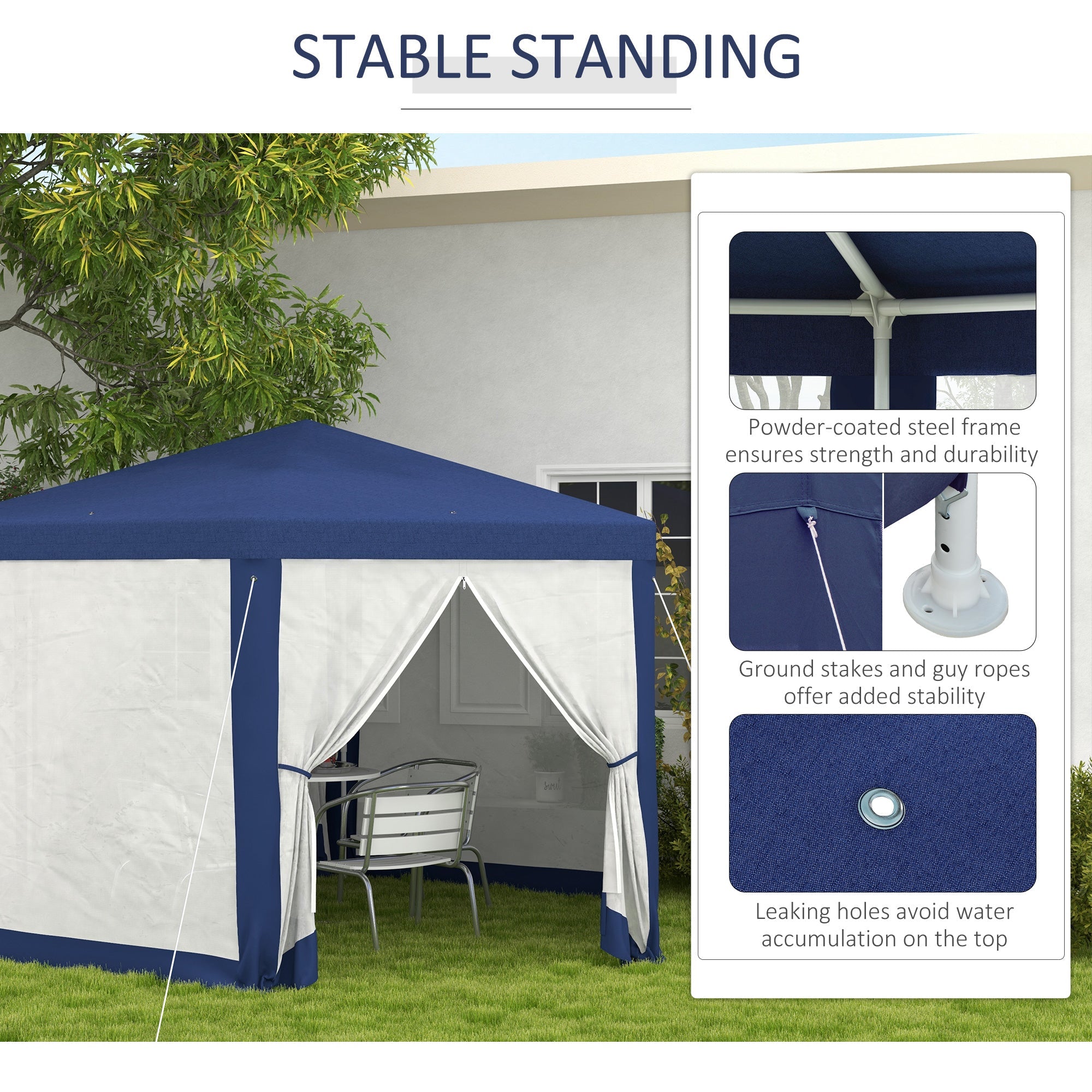 Outsunny Hexagon Party Tent, Patio Gazebo with Netting Mesh, Blue 