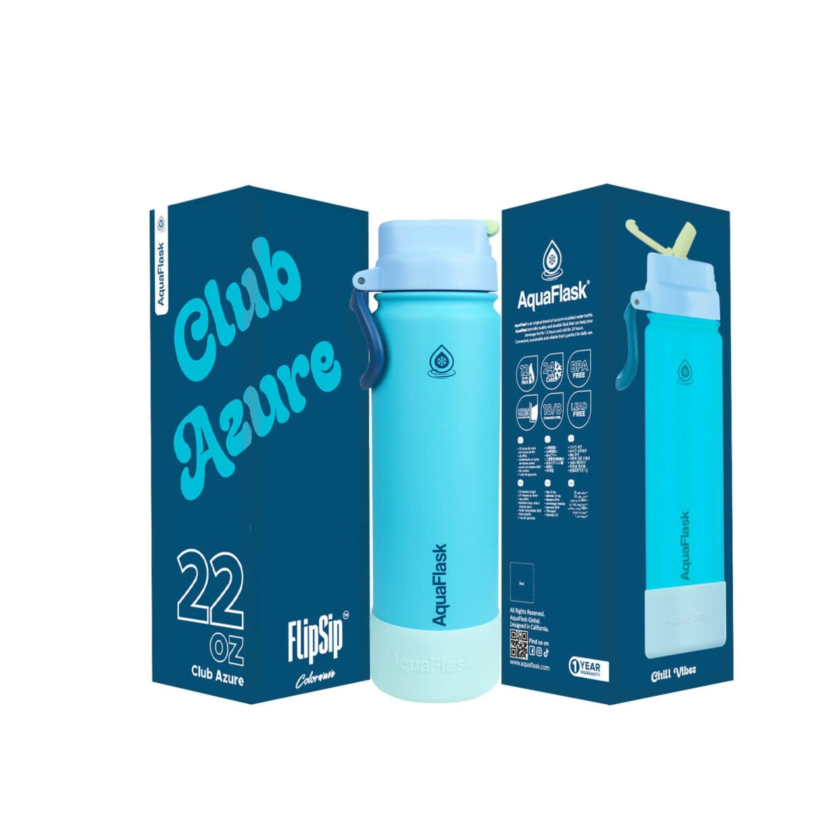 AquaFlask (22oz) Colorwave Flip Sip Insulated Water Bottle Double Wall Stainless Steel Hot & Cold 