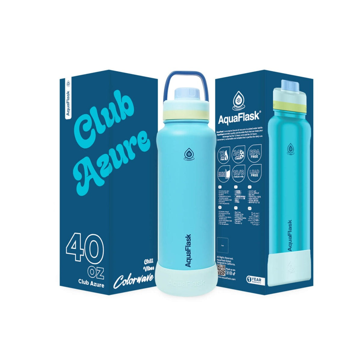 AquaFlask Colorwave 40oz Tumbler – Double Wall Stainless Steel, Keeps Drinks Hot & Cold, Leak-Proof 