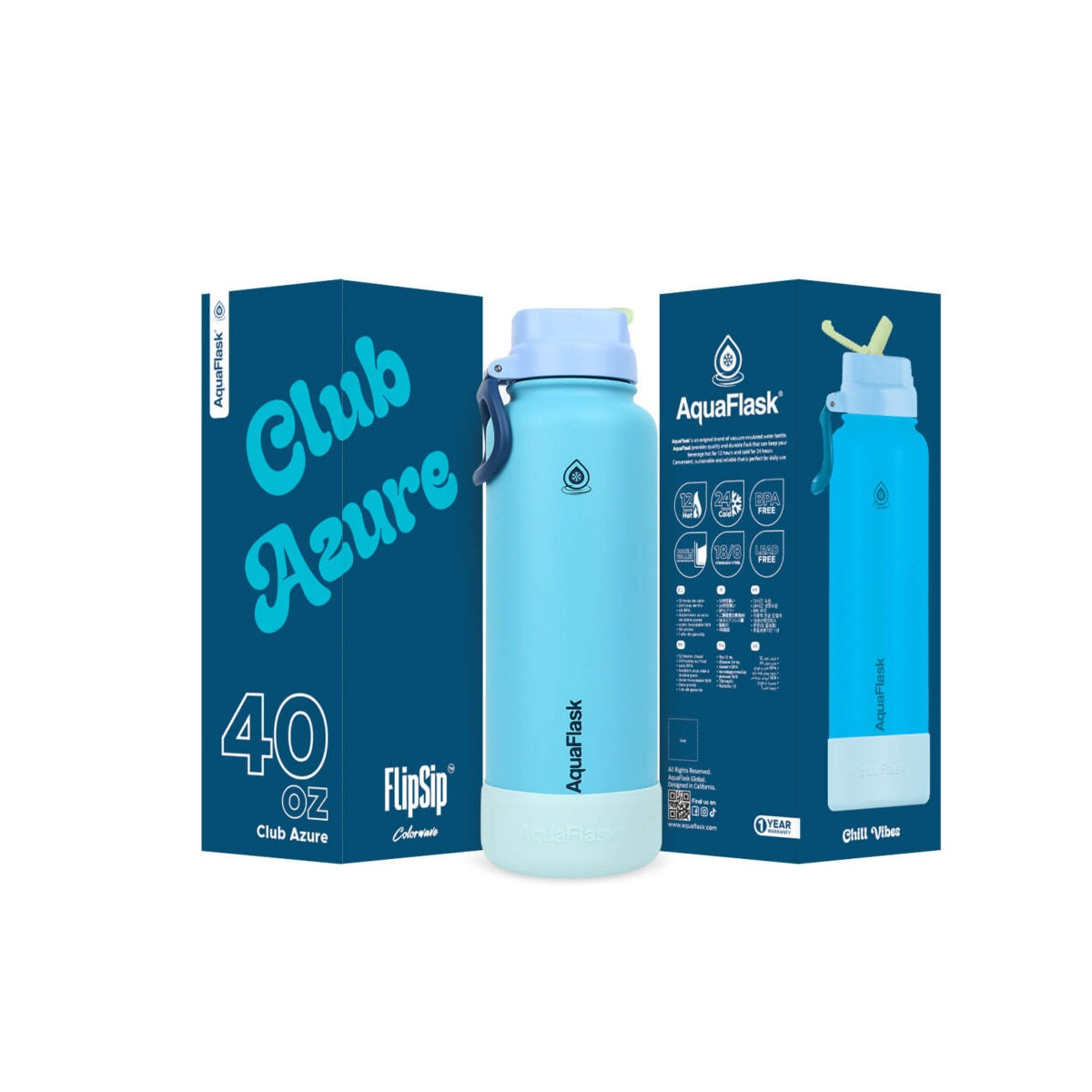 AquaFlask Colorwave 40oz Flip Sip Bottle – Insulated Stainless Steel Water Flask 