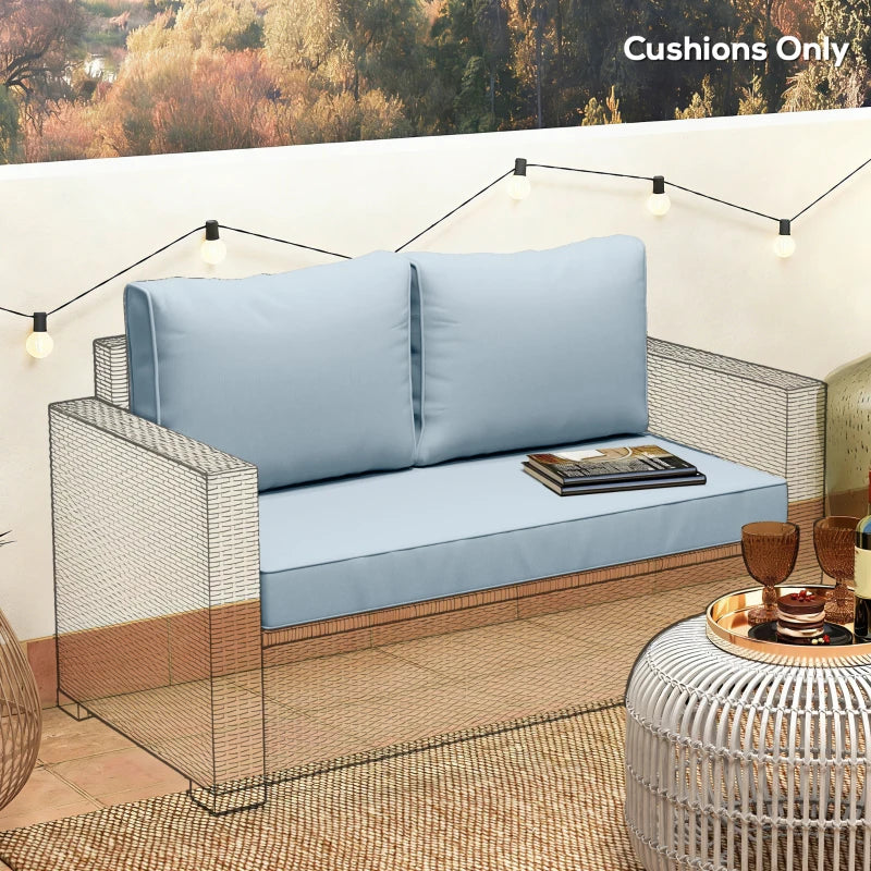 Outdoor Seat Cushions with Backrest, Loveseat Double Sofa Outdoor Furniture Cushions, Light Blue