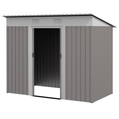 Outsunny 7' x 4' Outdoor Storage Shed, Metal Garden Tool Storage House Organizer with Lockable Sliding Doors and Vents for Backyard Patio Lawn, Light Grey 