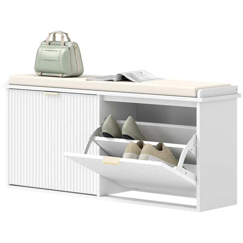 Entryway Bench with Padded Seat and Flip-Drawers, Holds up to 529lbs, Shoe Storage Bench for 10 Pairs of Shoes, White