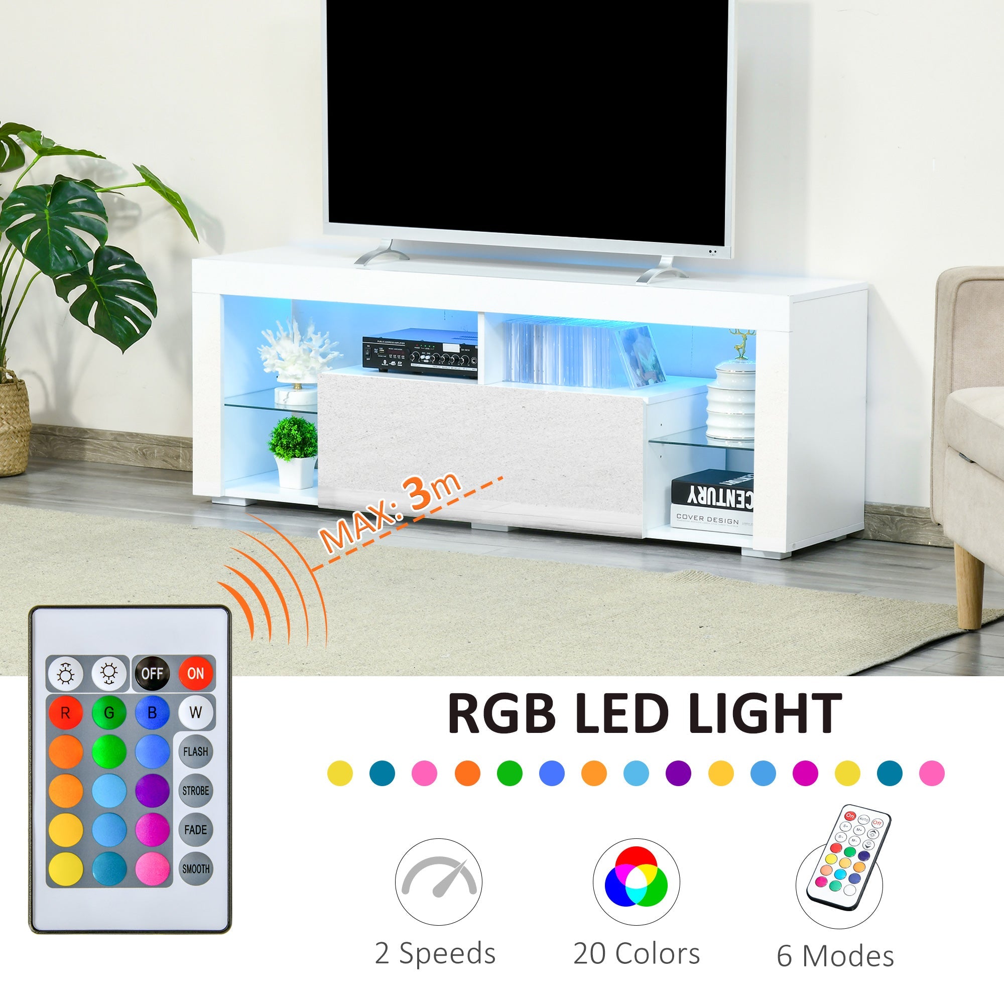 HOMCOM LED TV Stand: 55-Inch High Gloss, Remote Control, Storage, Entertainment Unit, Media Console 