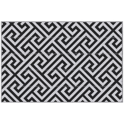 Outsunny 4' x 6' Reversible RV Outdoor Rug, Patio & Camping Plastic Straw Mat, Black & White, for Deck, Beach 