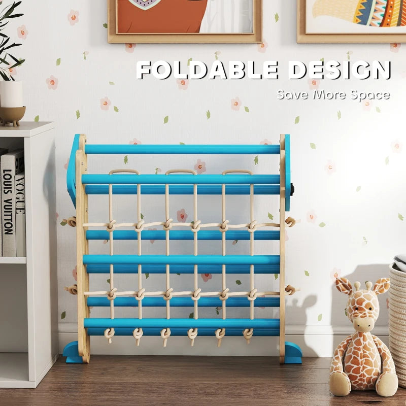 Qaba 8-in-1 Pikler Triangle Set, Foldable Wooden Climbing Toys with Arch, Ramp and Ladder for Ages 18-48 Mouths, Blue