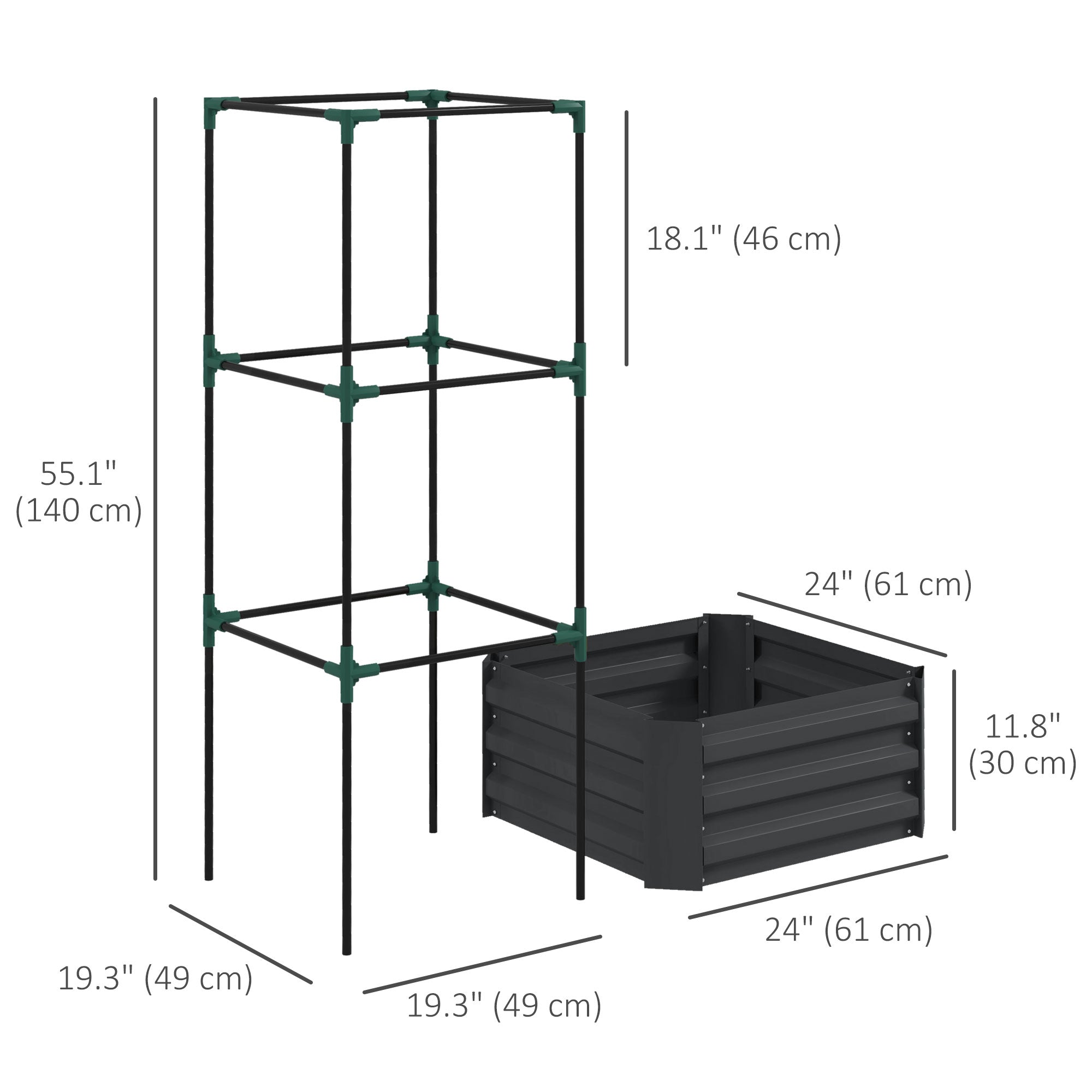 Outsunny Galvanized Planter Box with 3-Tier Trellis in Grey - Outdoor Raised Garden Bed for Climbing Vines & Vegetables 