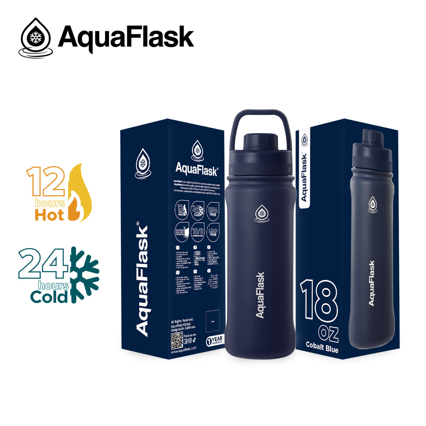 AquaFlask Original Vacuum Insulated Water Bottles 530ml (18oz) 