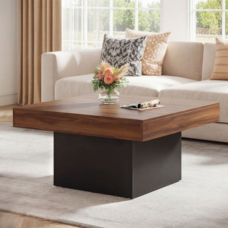 Coffee Table Accent Table with LED Lights and Dynamic Modes-Rustic Brown