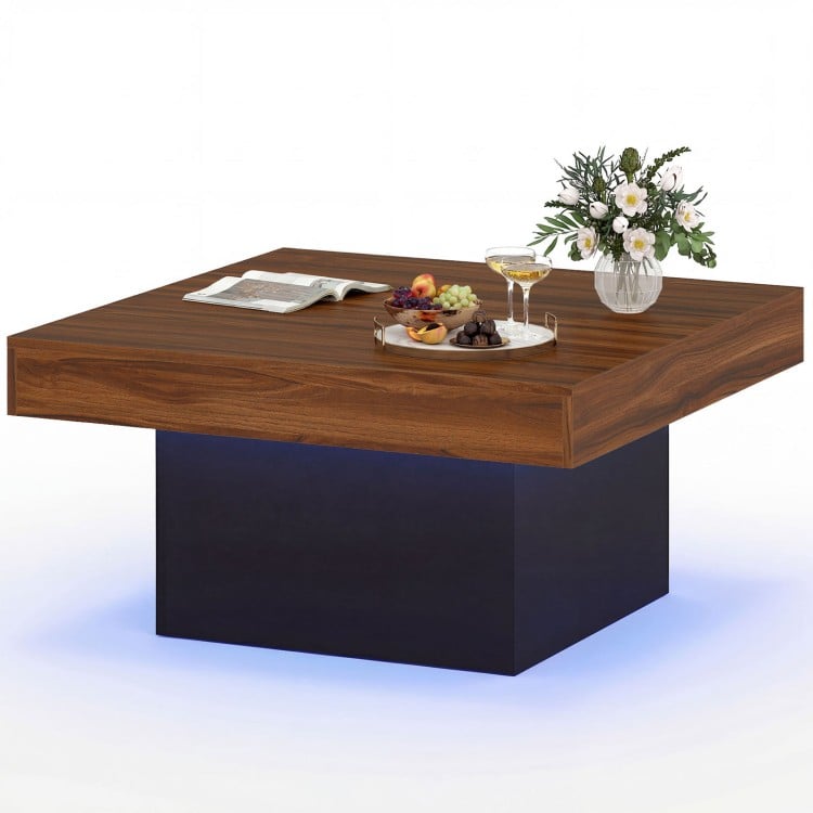 Coffee Table Accent Table with LED Lights and Dynamic Modes-Rustic Brown