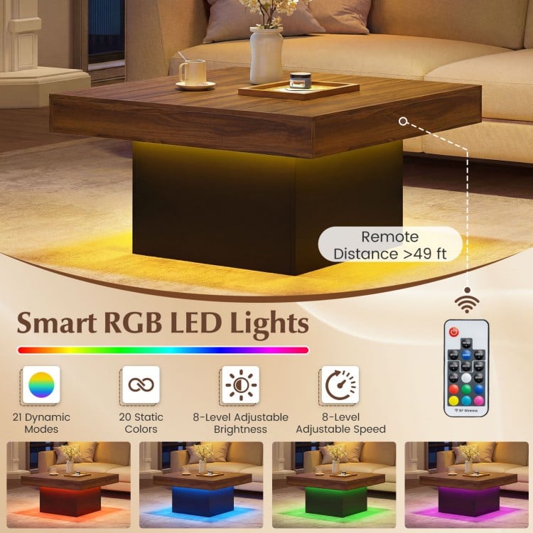 Coffee Table Accent Table with LED Lights and Dynamic Modes-Rustic Brown