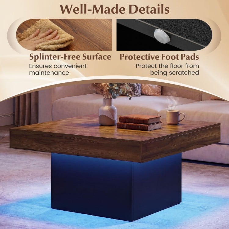 Coffee Table Accent Table with LED Lights and Dynamic Modes-Rustic Brown