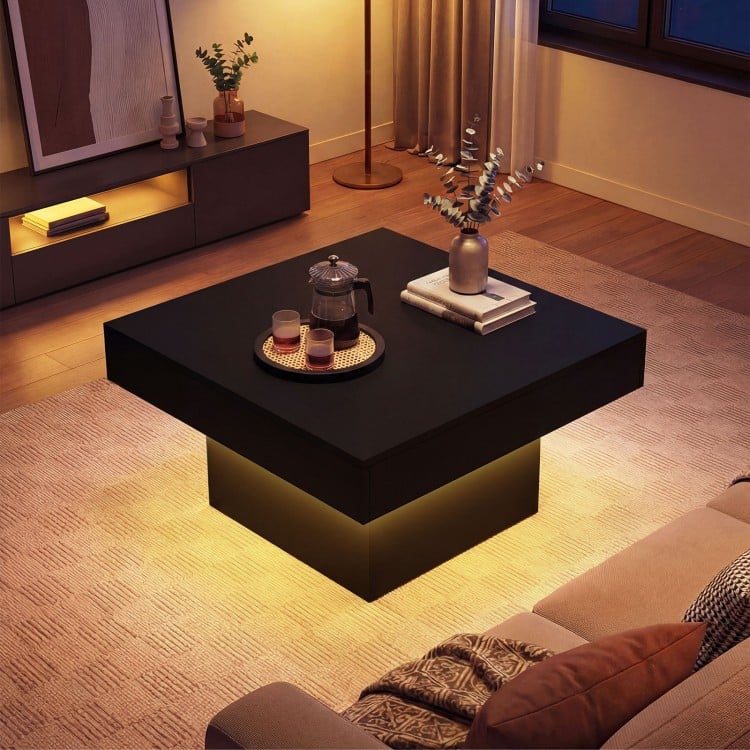 Coffee Table Accent Table with LED Lights and Dynamic Modes-Black