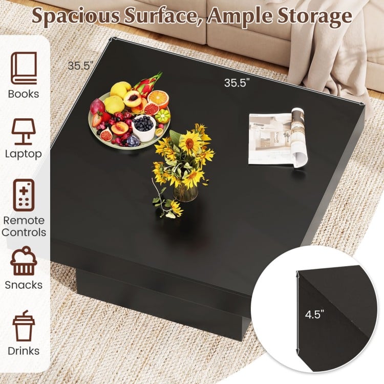Coffee Table Accent Table with LED Lights and Dynamic Modes-Black