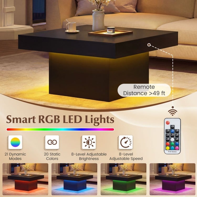 Coffee Table Accent Table with LED Lights and Dynamic Modes-Black