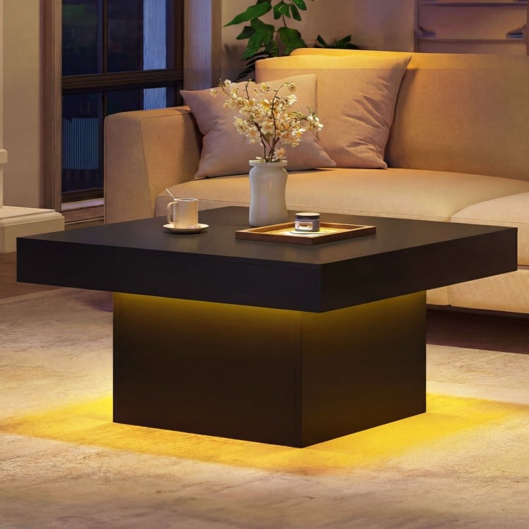 Coffee Table Accent Table with LED Lights and Dynamic Modes-Black