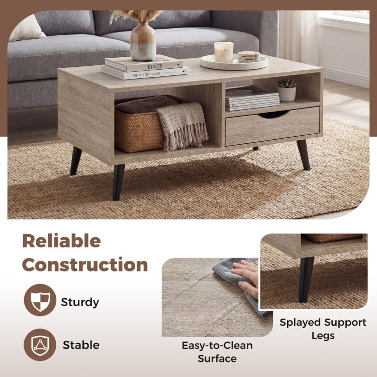 Coffee Table with Storage Rustic Rectangle Center Table-Natural