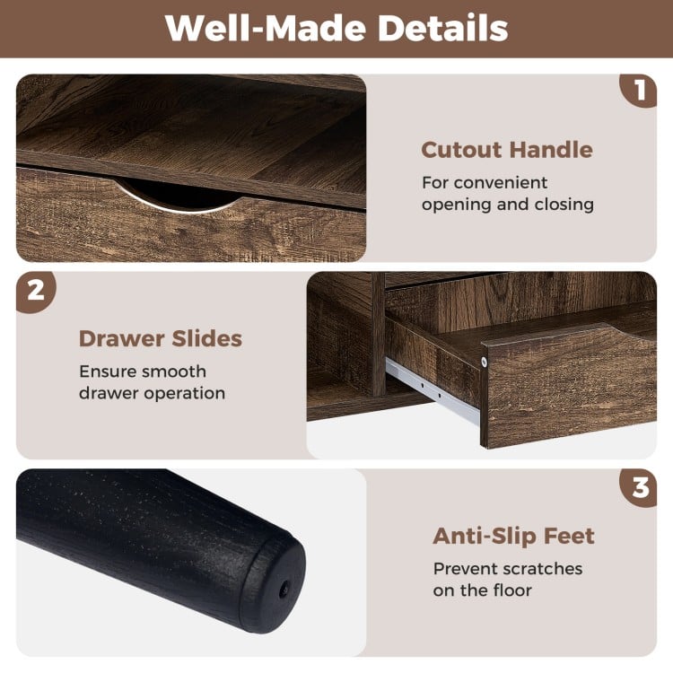 Coffee Table with Storage Rustic Rectangle Center Table-Walnut