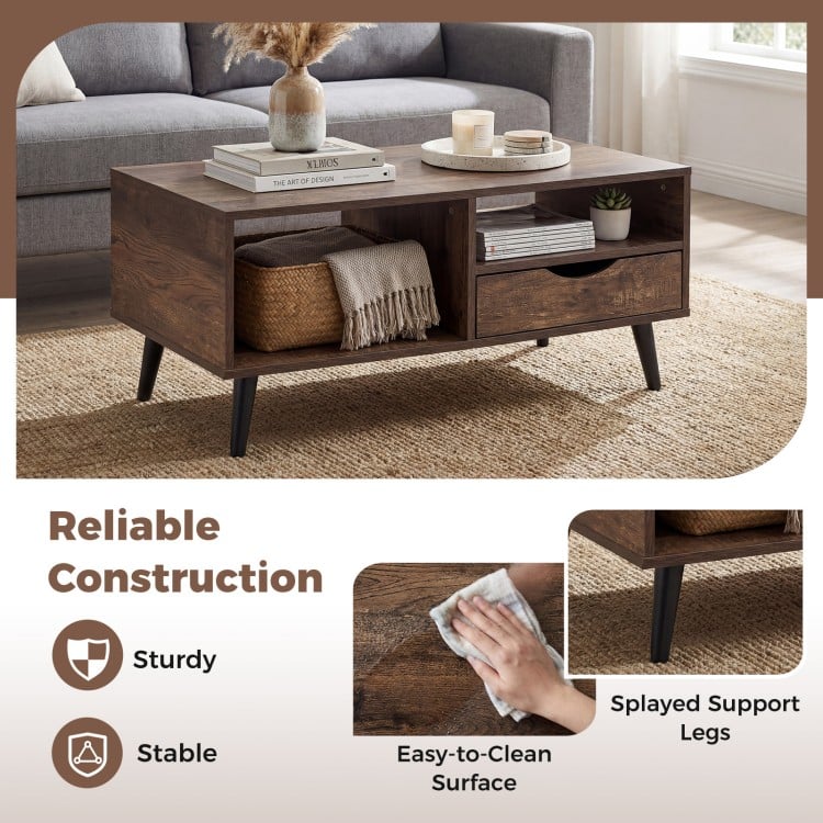 Coffee Table with Storage Rustic Rectangle Center Table-Walnut