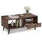 Coffee Table with Storage Rustic Rectangle Center Table-Walnut