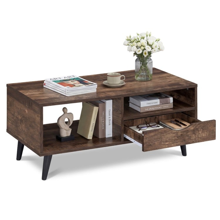Coffee Table with Storage Rustic Rectangle Center Table-Walnut