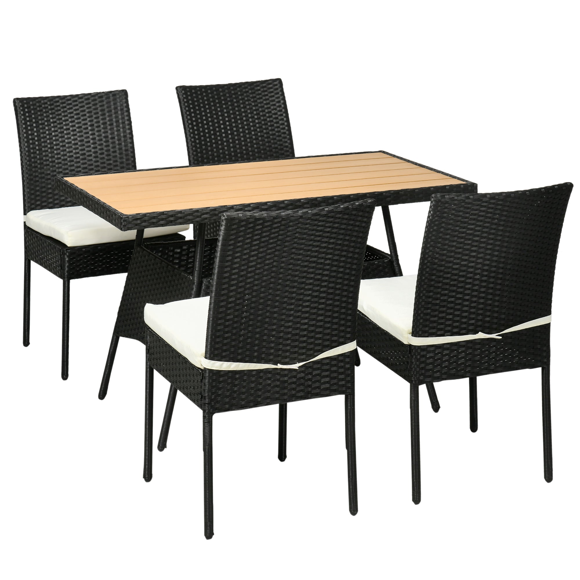 Outsunny 5PC Rattan Patio Dining Set Wicker Table 4 Chairs Cushioned Seats Cream 