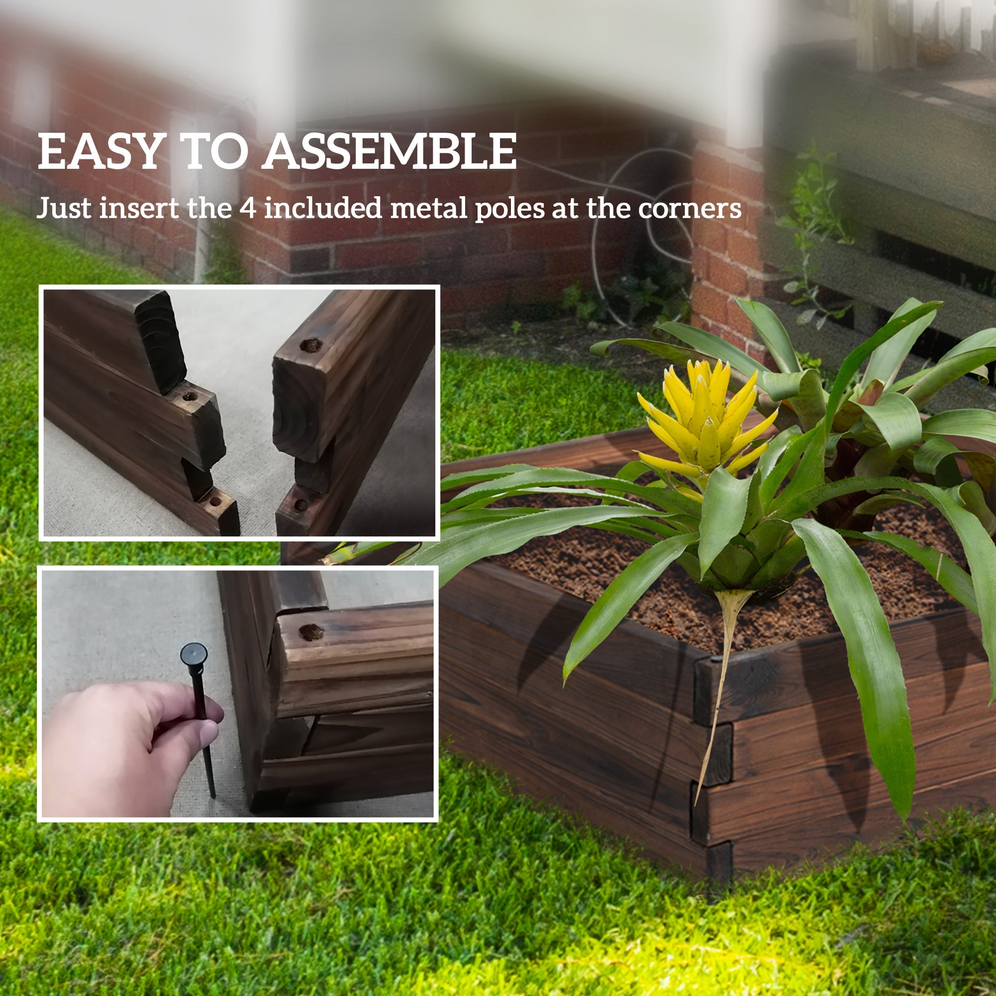Outsunny Wooden Raised Garden Planter Box: Outdoor Patio Grow Containers for Plants, Flowers & Veggies 