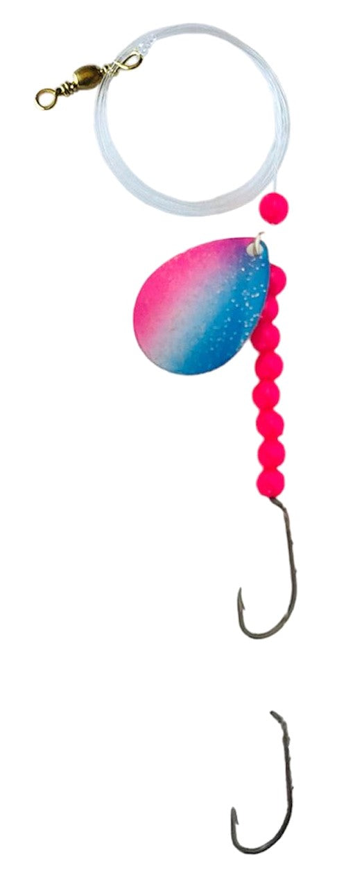 Double Hook Colorado Spinner – Pink Swirl Blade Lure 