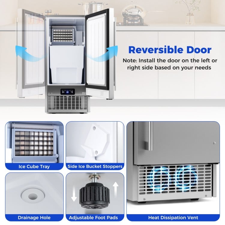 Commercial Ice Maker with 25 lbs Storage Capacity for Home Bar Cafe