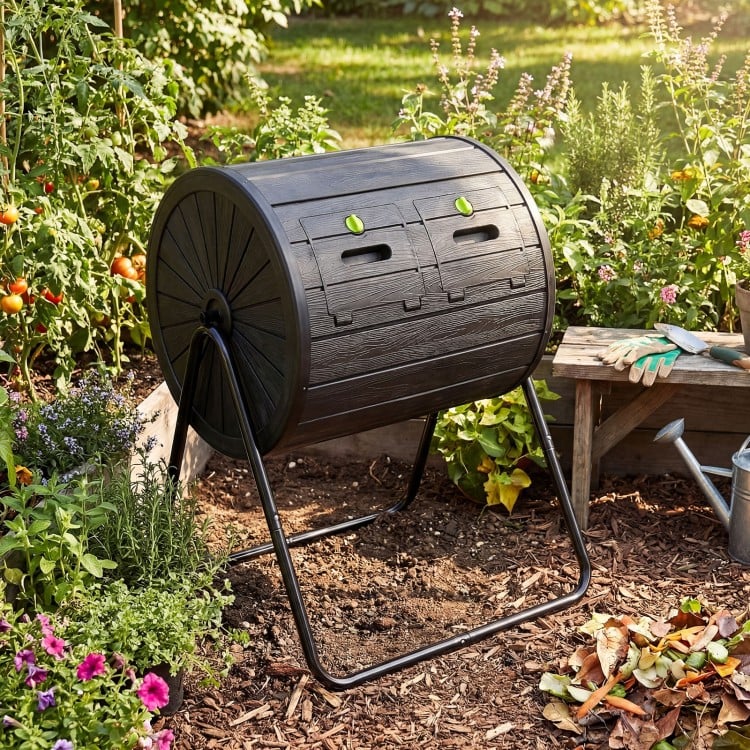 Compost Tumbler 37.5 Gallon Large Outdoor Compost Bin-Black