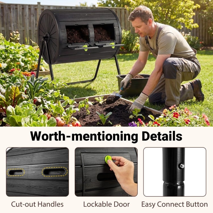Compost Tumbler 37.5 Gallon Large Outdoor Compost Bin-Black
