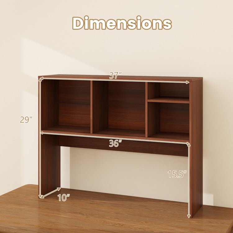 Computer Desktop Bookcase with 4 Cubbies and Open Back Compartment-Walnut