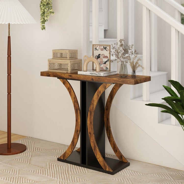 Console Table 39.5 Inch Rectangular Entryway Table with Geometric Frame-Rustic Brown