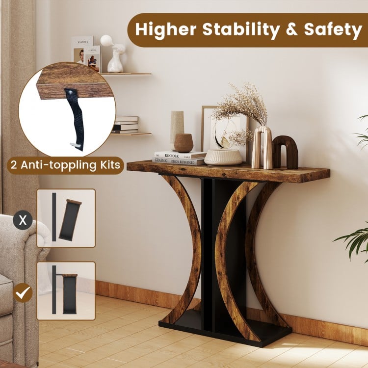 Console Table 39.5 Inch Rectangular Entryway Table with Geometric Frame-Rustic Brown