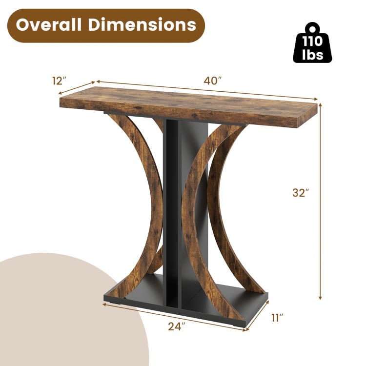 Console Table 39.5 Inch Rectangular Entryway Table with Geometric Frame-Rustic Brown