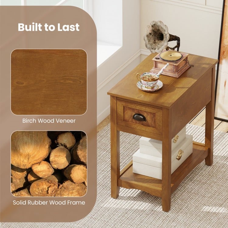 Contemporary Chair Side End Table Compact Table with Drawer Nightstand-Yellow