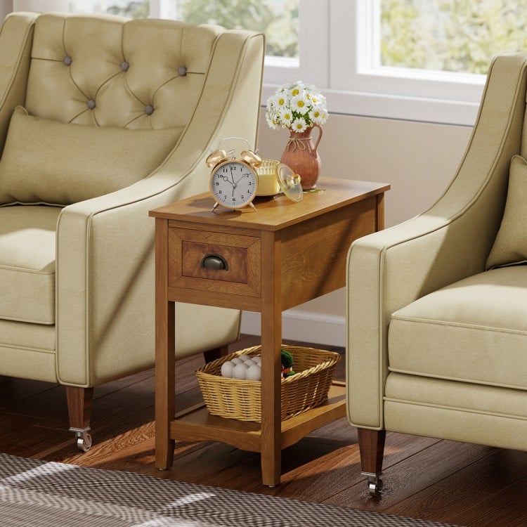 Contemporary Chair Side End Table Compact Table with Drawer Nightstand-Yellow
