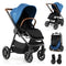 Convertible Travel Baby Stroller with Car Seat Adapters, Reversible Seat, Reclining Backrest & Large Storage Basket