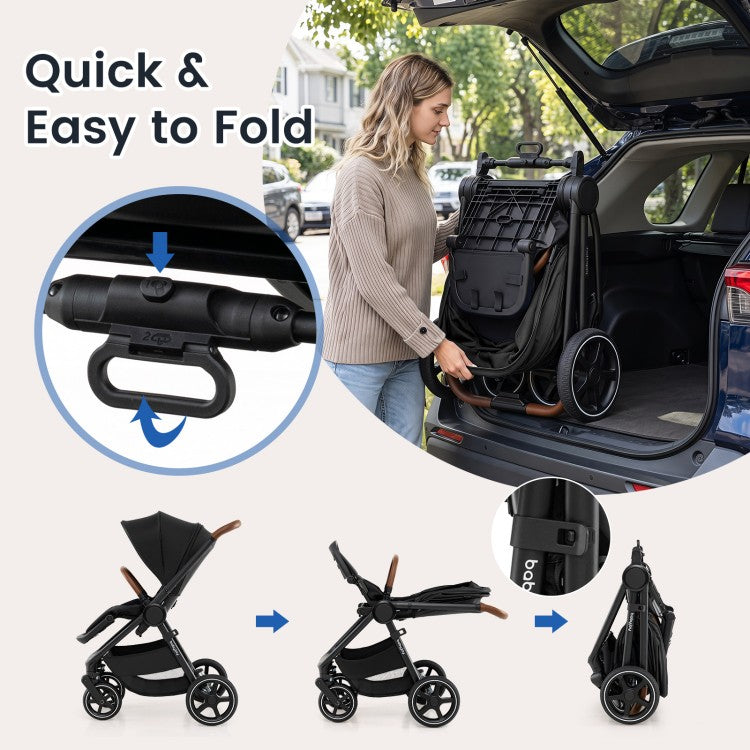 Convertible Travel Baby Stroller with Car Seat Adapters, Reversible Seat, Reclining Backrest & Large Storage Basket