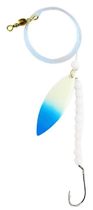 Solid White Beads Willow Leaf Spinner – Blue Striper Blade Lure 