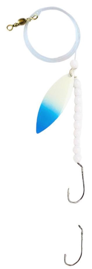 Solid White Beads Willow Leaf Spinner – Blue Striper Blade Lure 