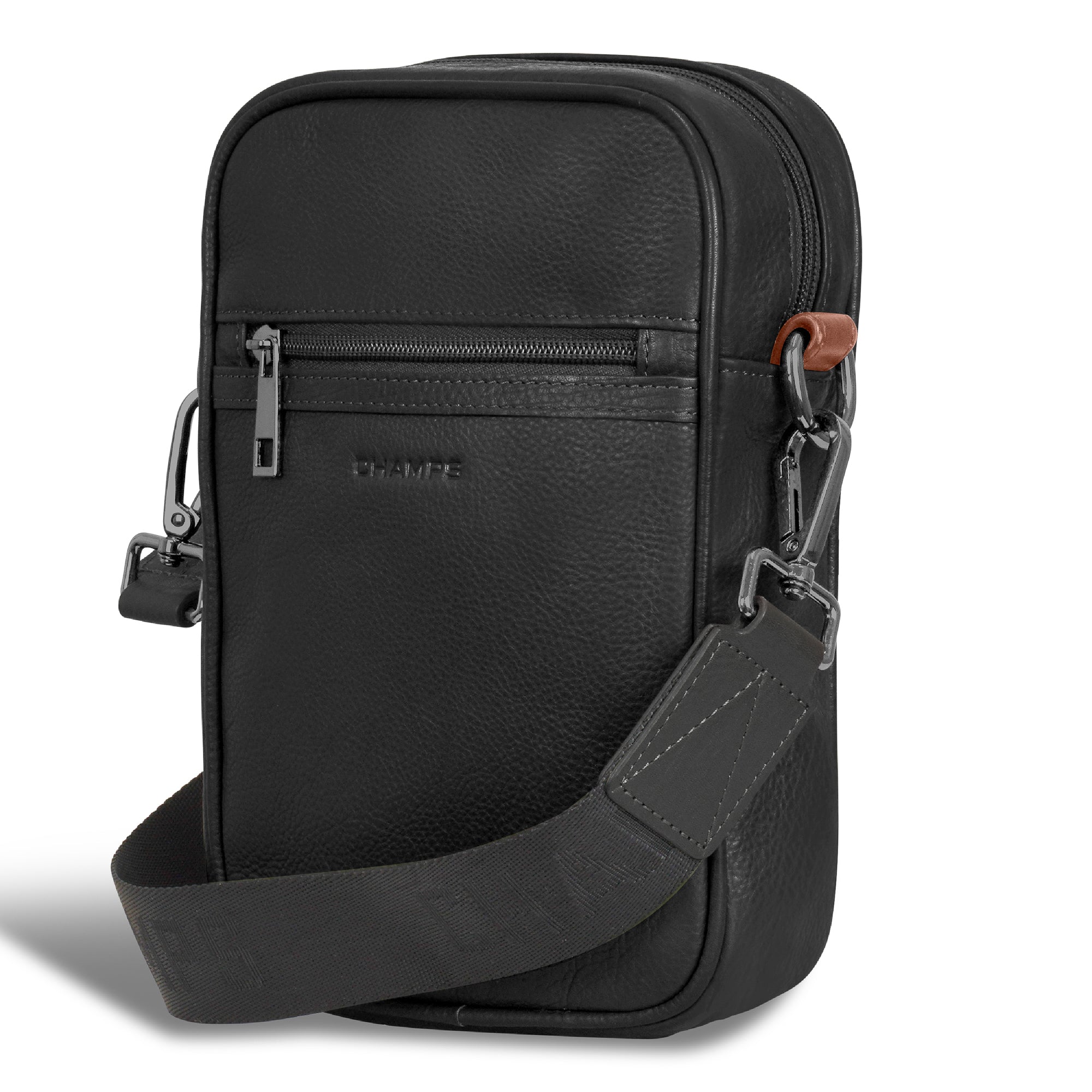 Onyx / Leather Vertical Cross-Body Bag 