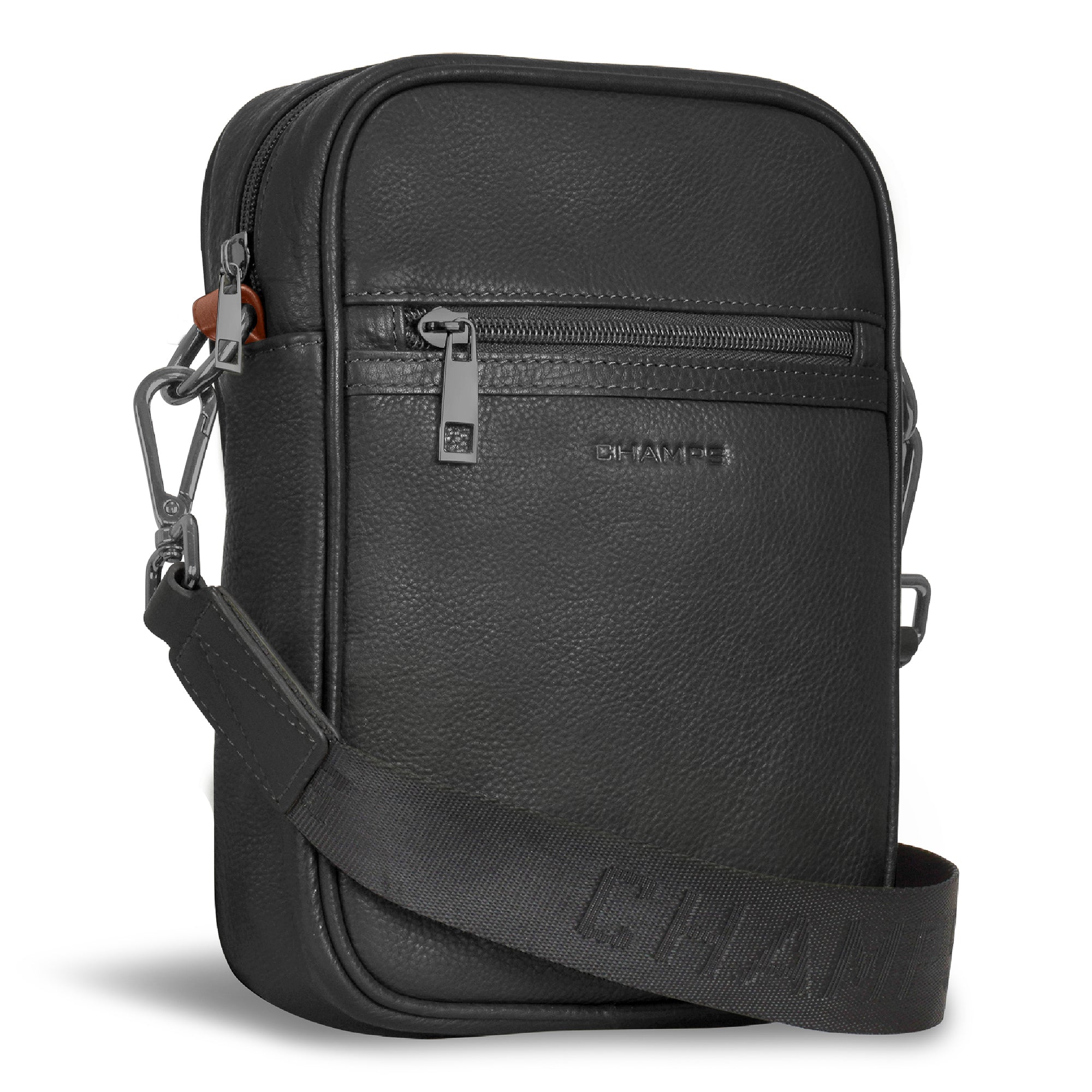 Onyx / Leather Vertical Cross-Body Bag 