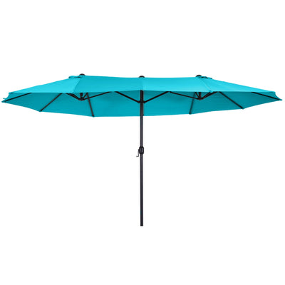 Outsunny 15' Double Canopy Patio Umbrella Sunshade Steel w Lift Crank Sky Blue 