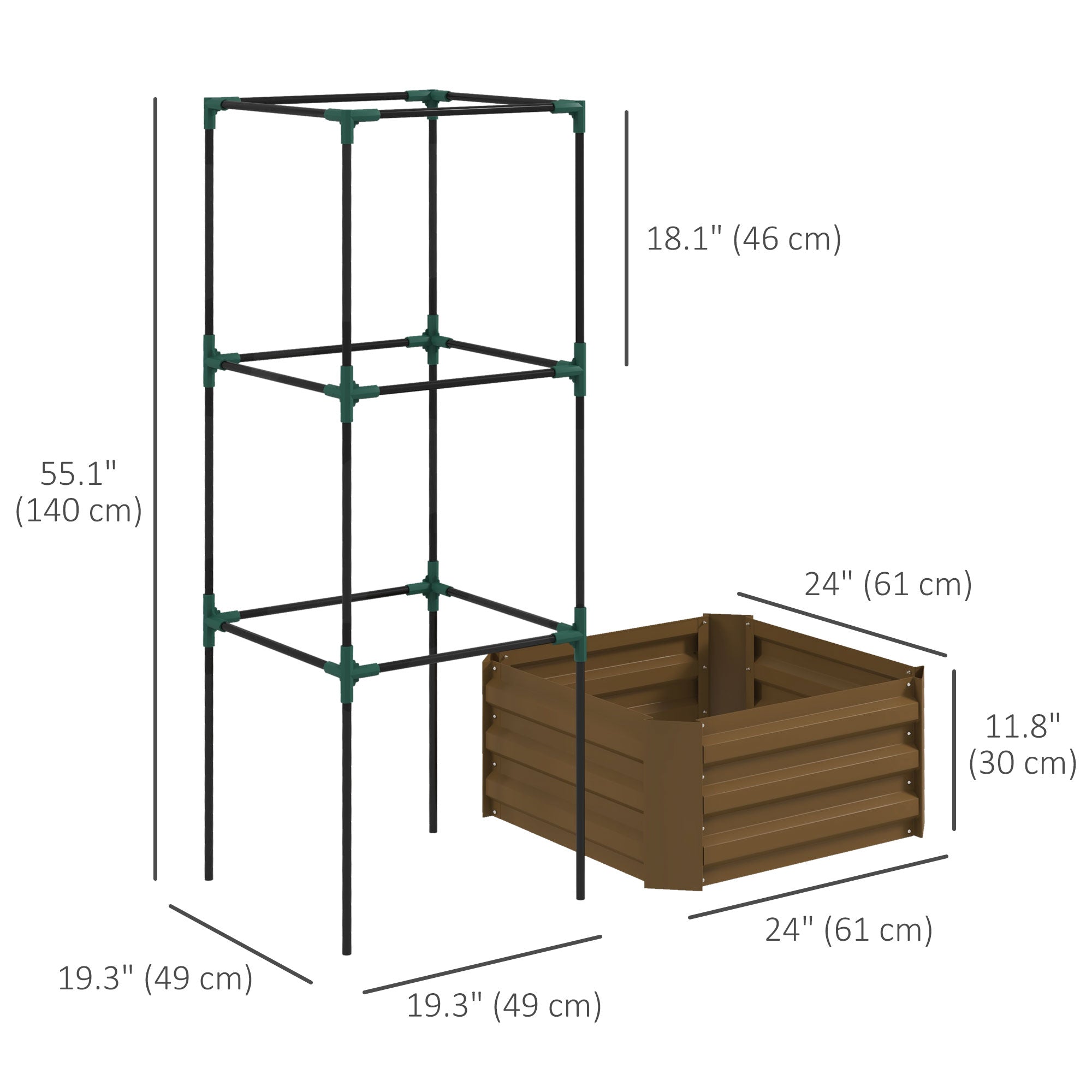 Outsunny Durable Galvanized Planter Box with 3-Tier Trellis for Climbing Plants Outdoor Raised Garden Bed Brown 